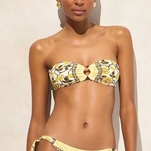 JCrew O-ring bandeau bikini top in daffodil daze block print